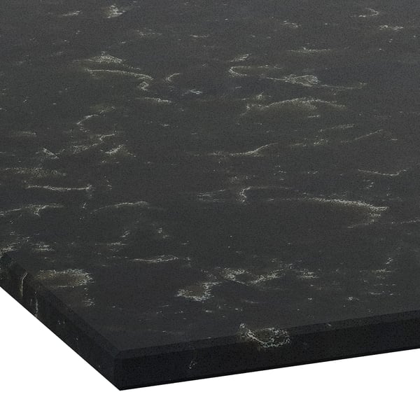 LOCKEBO Custom countertop, black marble effect/glass composite, 1 m²x2.0 cm