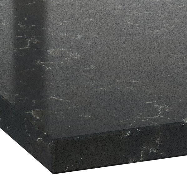 LOCKEBO Custom countertop, black marble effect/glass composite, 1 m²x4.0 cm
