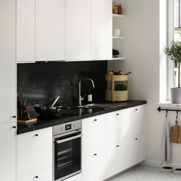 LOCKEBO Custom countertop, black marble effect/glass composite, 1 m²x4.0 cm
