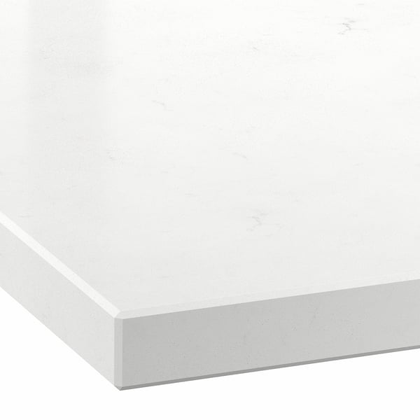 LOCKEBO Custom countertop, white/gray marble effect/glass composite, 1 m²x4.0 cm