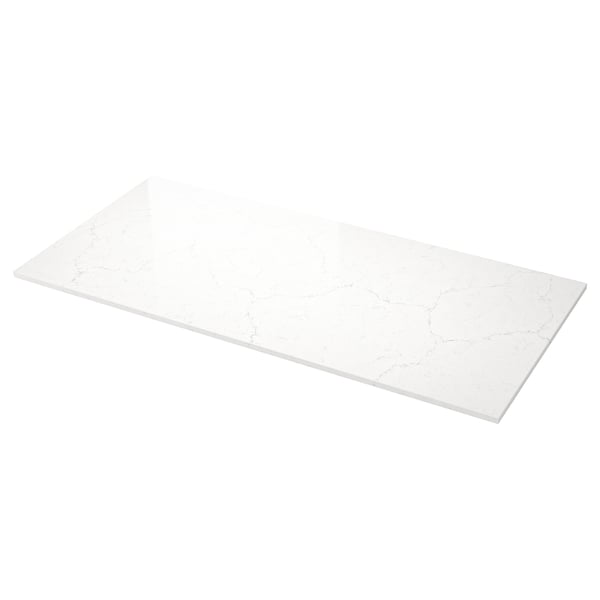 LOCKEBO Custom countertop, white/gray marble effect/glass composite, 1 m²x4.0 cm