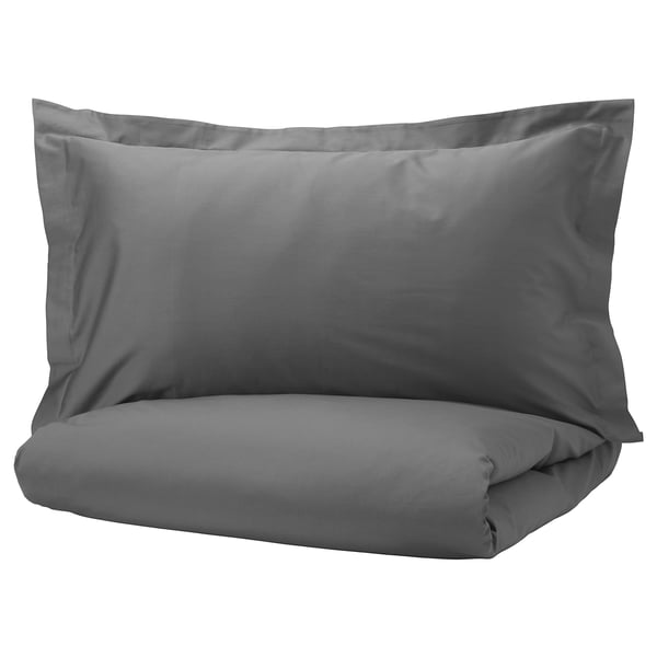 LUKTJASMIN comforter cover and pillowcase, dark gray, 150x200/50x80 cm