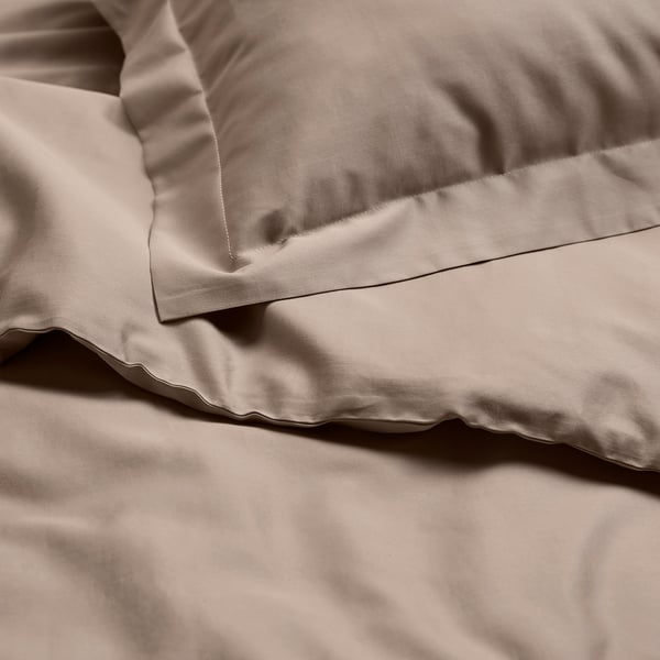 LUKTJASMIN Comforter cover and pillowcase, gray-beige, 150x200/50x80 cm