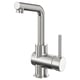 A sleek, modern silver tap with a long curved spout and a lever handle.