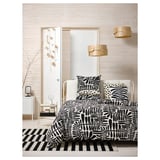 MAJSMOTT Comforter cover and pillowcase, off-white/black, 150x200/50x80 cm