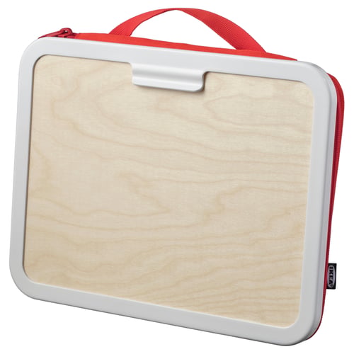 MÅLA drawing case: red, wood panel, white frame, zip, carry handle.