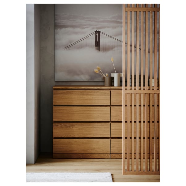 MALM 4-drawer dresser, white stained oak veneer, 80x100 cm