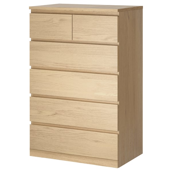MALM 6-drawer chest, white stained oak veneer, 80x123 cm