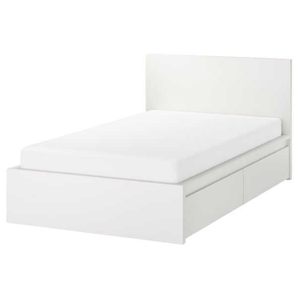MALM High bed frame/2 storage boxes, white, 120x200 cm (471/4x783/4