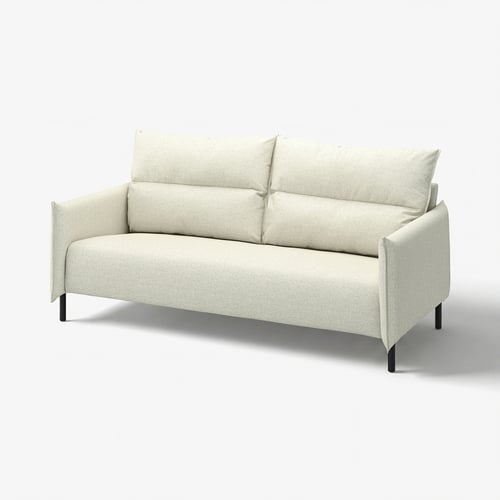 A light beige MANNARP sofa with a minimalist design, made of polyester.