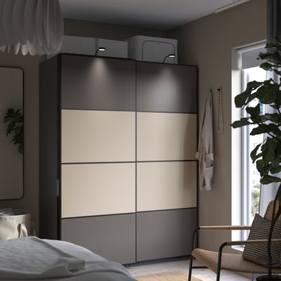 MEHAMN 4 panels for sliding door frame, dark gray/gray-beige, 100x201 cm