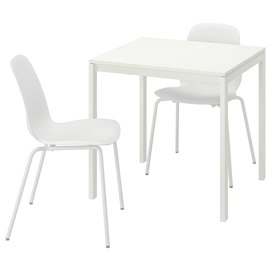 MELLTORP / LIDÅS table and 2 chairs, white white/white white, 75x75 cm