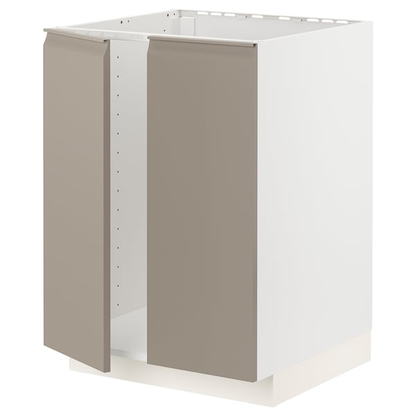 METOD Base cabinet for sink + 2 doors, white/Upplöv matte dark beige, 60x60x80 cm