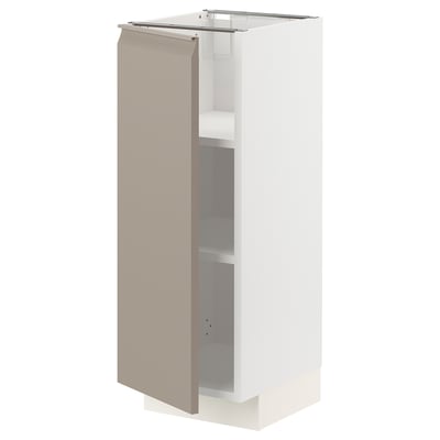 METOD Base cabinet with shelves, white/Upplöv matte dark beige, 30x37x80 cm