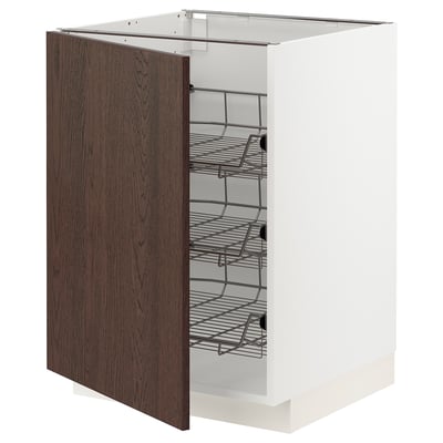METOD Base cabinet with wire baskets, white/Sinarp brown, 60x60x80 cm