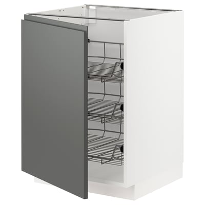 METOD Base cabinet with wire baskets, white/Voxtorp dark gray, 60x60x80 cm