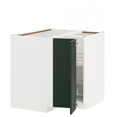 METOD Corner base cabinet with carousel, white/Havstorp deep green, 88x88x80 cm