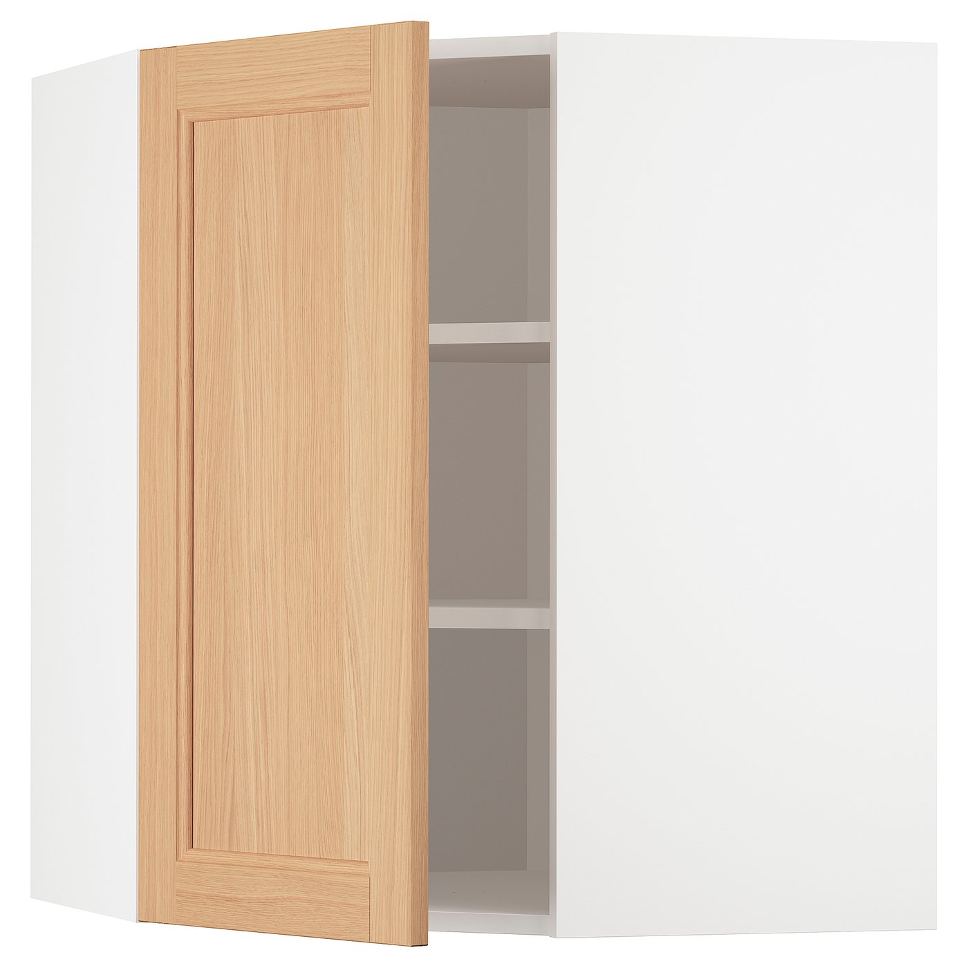 METOD corner wall cabinet with shelves, white/Vedhamn oak, 68x37x80 cm ...