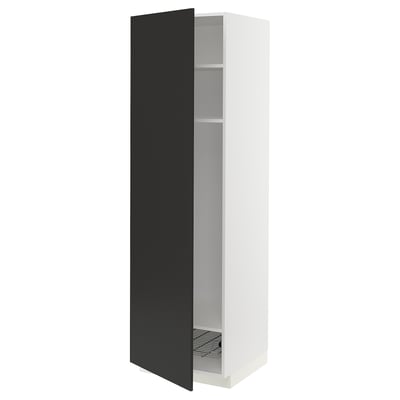 METOD High cabinet w shelves/wire basket, white/Nickebo matte anthracite, 60x60x200 cm