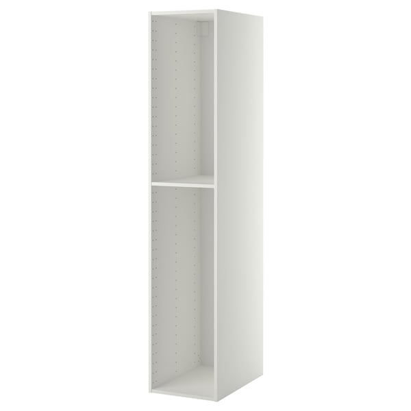 This image shows a white METOD high cabinet. Its rectangular-shaped with a single shelf inside, designed for kitchen storage.