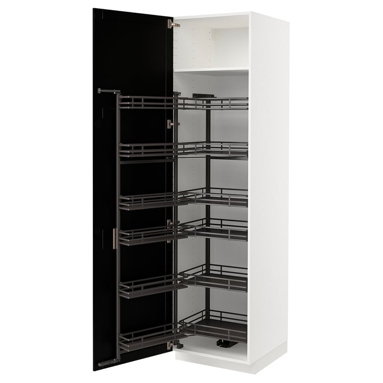 METOD high with pullout pantry, white/Lerhyttan black stained