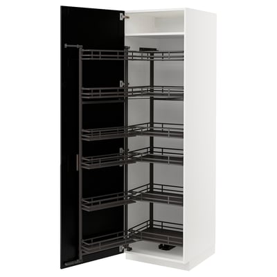 METOD High cabinet with pull-out pantry, white/Lerhyttan black stained, 60x60x200 cm