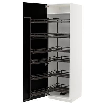 METOD High cabinet with pull-out pantry, white/Lerhyttan black stained, 60x60x200 cm