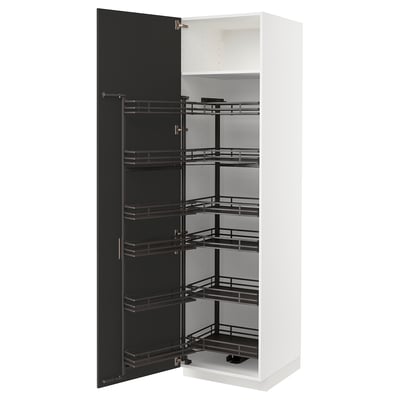 METOD High cabinet with pull-out pantry, white/Nickebo matte anthracite, 60x60x220 cm