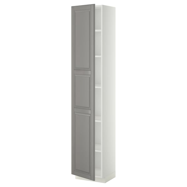 METOD High cabinet with shelves, white/Bodbyn gray, 40x37x200 cm