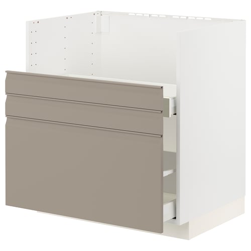 Modern kitchen cabinet in beige with integrated handles and drawers, part of the METOD system.