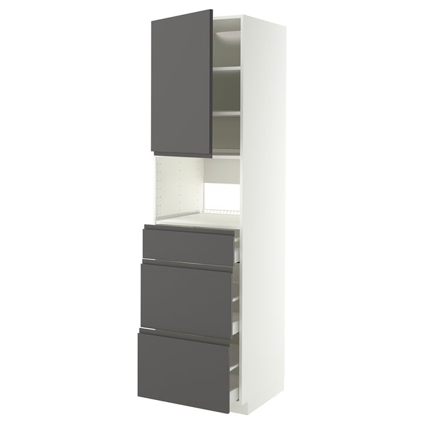 IKEA METOD kitchen unit in dark grey with three drawers and an open cabinet.