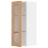 METOD Wall cabinet w shelves/glass door, white/Vedhamn oak, 30x37x80 cm