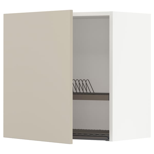 METOD Wall cabinet with dish drainer, white/Havstorp beige, 60x37x60 cm