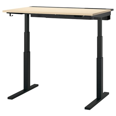 MITTZON sit-stand desk, black & beige, dual motor height adjustment for home offices.