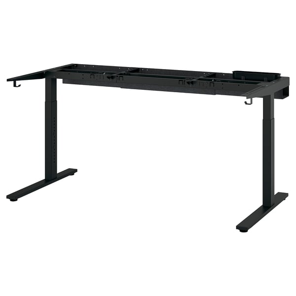 Black MITTZON adjustable desk frame, metal, rectangular, modern office furniture design.