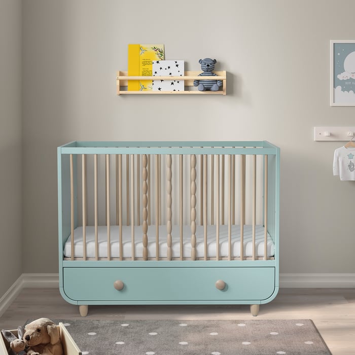 MYLLRA crib with drawer, light turquoise, 60x120 cm (235/8x471/4") IKEA