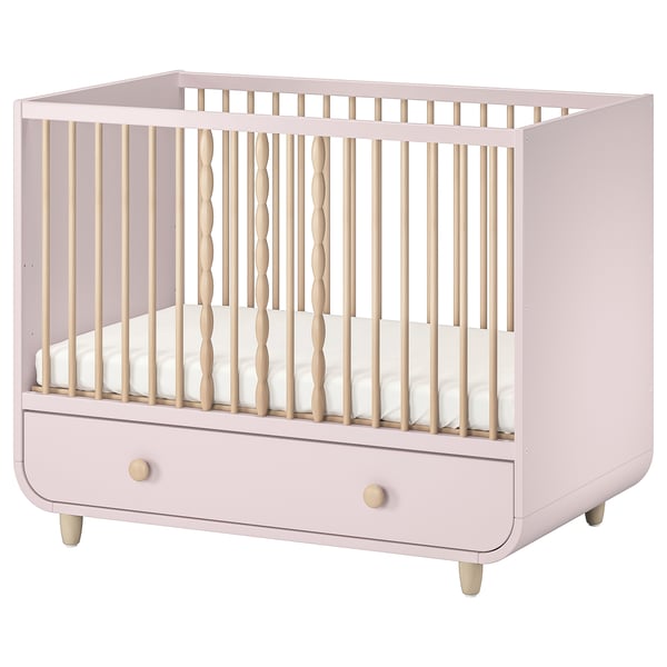 MYLLRA crib with drawer, pale pink, 60x120 cm (235/8x471/4") IKEA