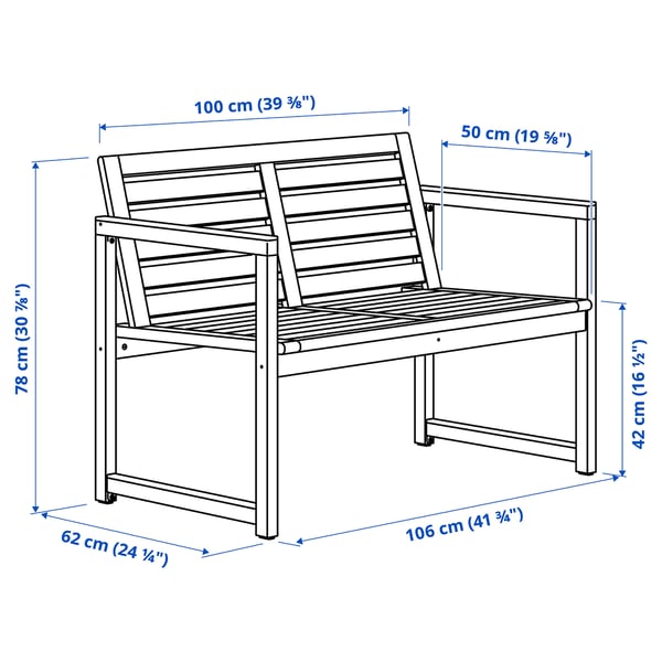 NÄMMARÖ Bench with backrest, outdoor, light brown stained