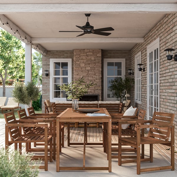 NÄMMARÖ Table+6 armchairs, outdoor, light brown stained, 200 cm