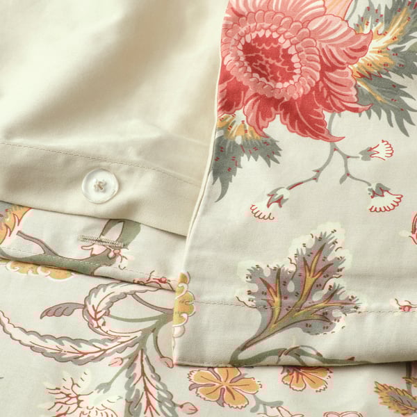 NÄSSELKLOCKA Comforter cover and pillowcase, light grey-beige/multicolor, 150x200/50x80 cm