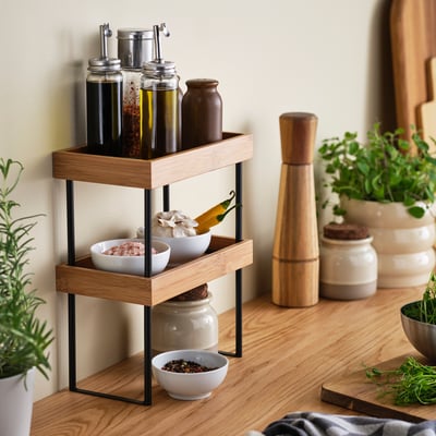 NÅLBLECKA Kitchen countertop organizer, metal/bamboo, 23x13x15 cm