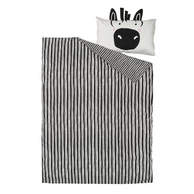 NATTHÄGER Duvet cover and pillowcase(s), black white/zebra, 150x200/50x80 cm