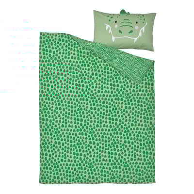 NATTHÄGER Duvet cover and pillowcase(s), green/crocodile, 150x200/50x80 cm