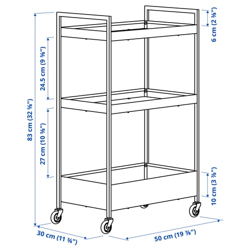 NISSAFORS Utility cart, beige, 50.5x30x83 cm