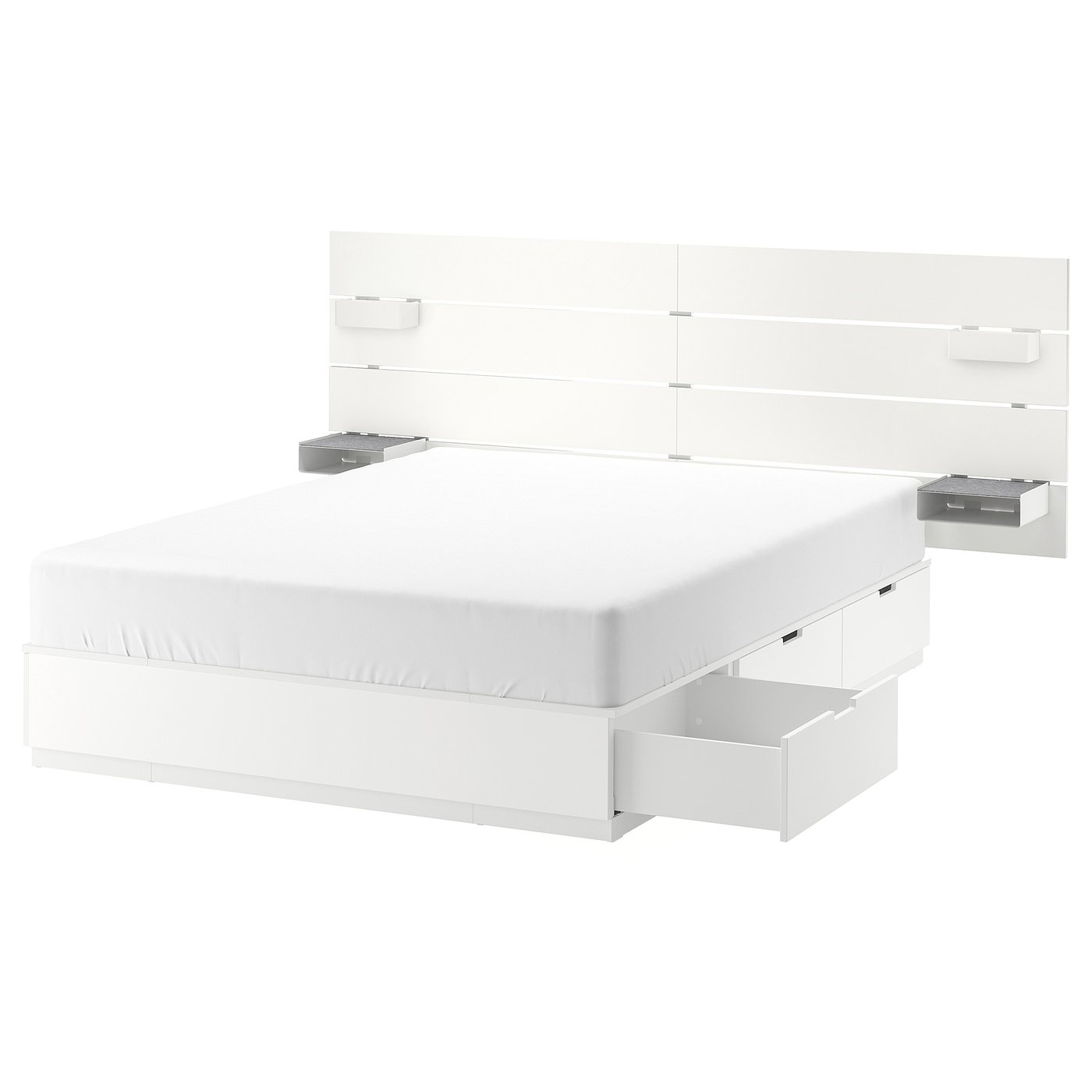 NORDLI bed with headboard and storage, white, 160x200 cm (Queen) IKEA