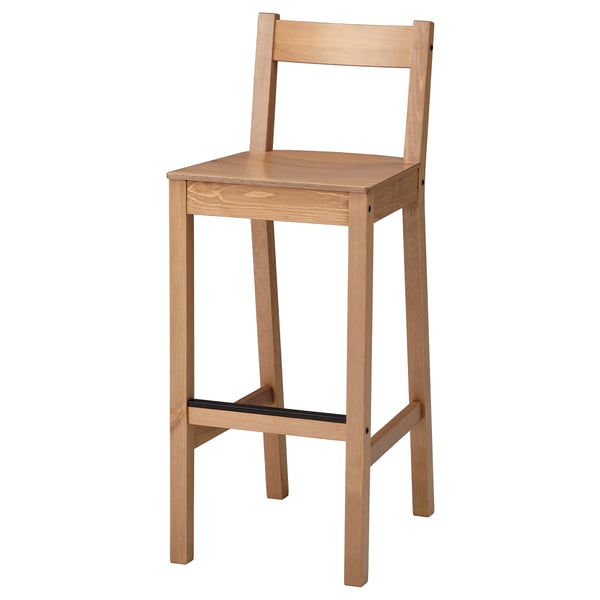 NORDVIKEN Bar stool with backrest, antique stain, 75 cm