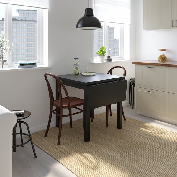 NORDVIKEN / SKOGSBO Table and 2 chairs, black/dark brown, 74/104 cm