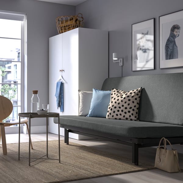 NYHAMN Sleeper sofa, with foam mattress/Skartofta black/light grey