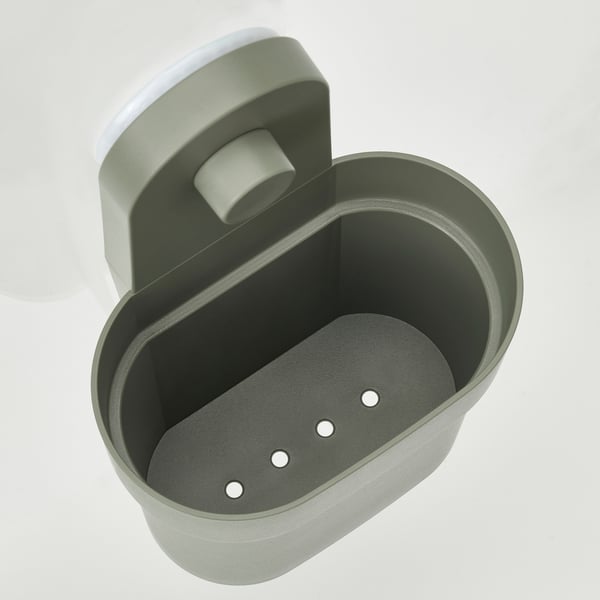 ÖBONÄS Container with suction cup, gray-green