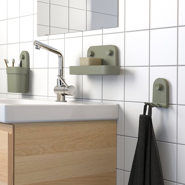 ÖBONÄS Container with suction cup, gray-green